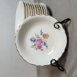 Set of 12 SCIO Pottery Hazel Fruit Dessert Bowl Floral Design w/Gold Trim